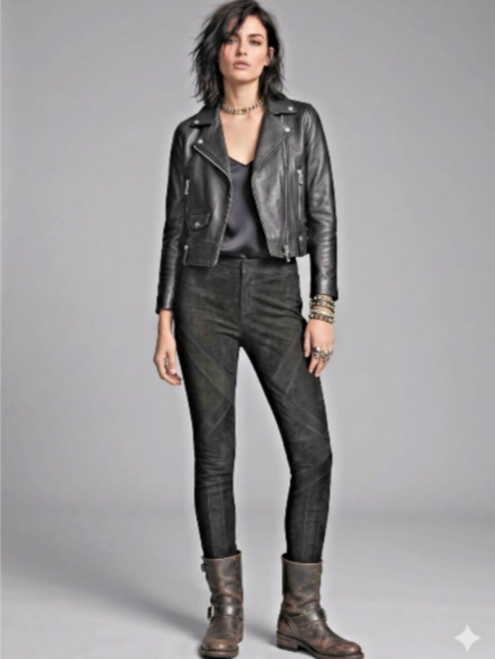 Haute Hippie Black Suede Leather Front Ponte Back High Waist Ankle Zip Slim Fit - Picture 1 of 12